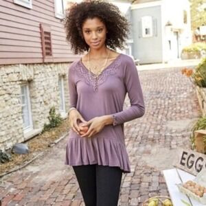 Matilda Jane Women's XXL Seasonal Goods Lace Detail Long Sleeve Top Tunic